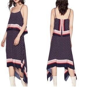 Joie Seia Blue Border Print Layered-Look Handkerchief Hem Silk Dress Size XS